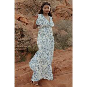 Baltic Born Verona Smocked Maxi Dress | White + Blue Print Size MM